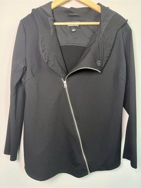 Betabrand All-Day Coat Asymmetrical Hooded Swing Jacket Black Sz M